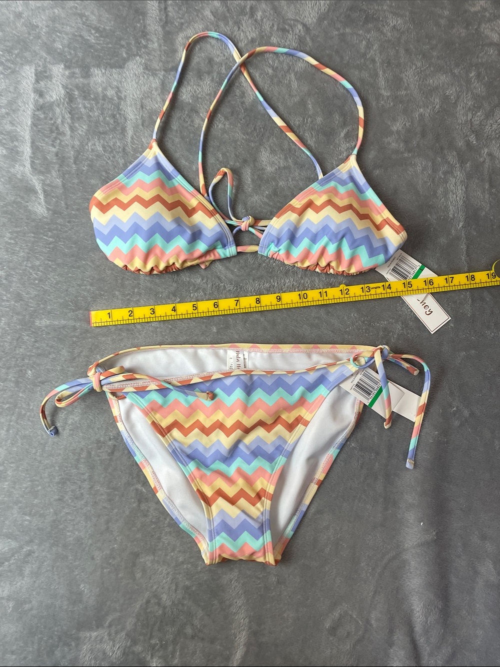 NWT Geometric Design Bikini w Tie Detail, Juniors Size Large